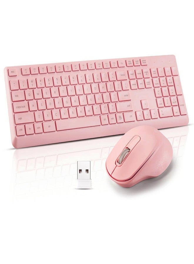 Guiheng Wireless Silent Keyboard Mouse Combo, Ultra-Slim USB Keyboard Silent Mouse Set, Water-Dropping Keycaps, 12 Shortcuts, 2.4GHz Wireless Connection for PC Laptop Windows XP/7/8/10, Vista, Mac (Pink) - Image 1